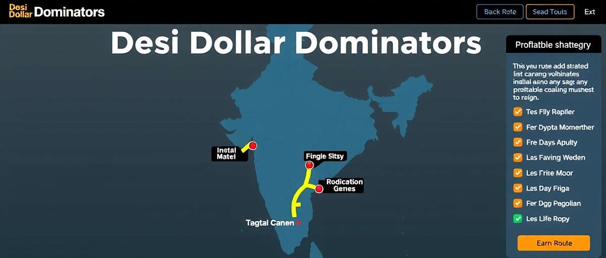Desi Dollar Dominators Regional Strategy Map Desi Dollar Dominators strategy guide showing a map of India with profitable business routes